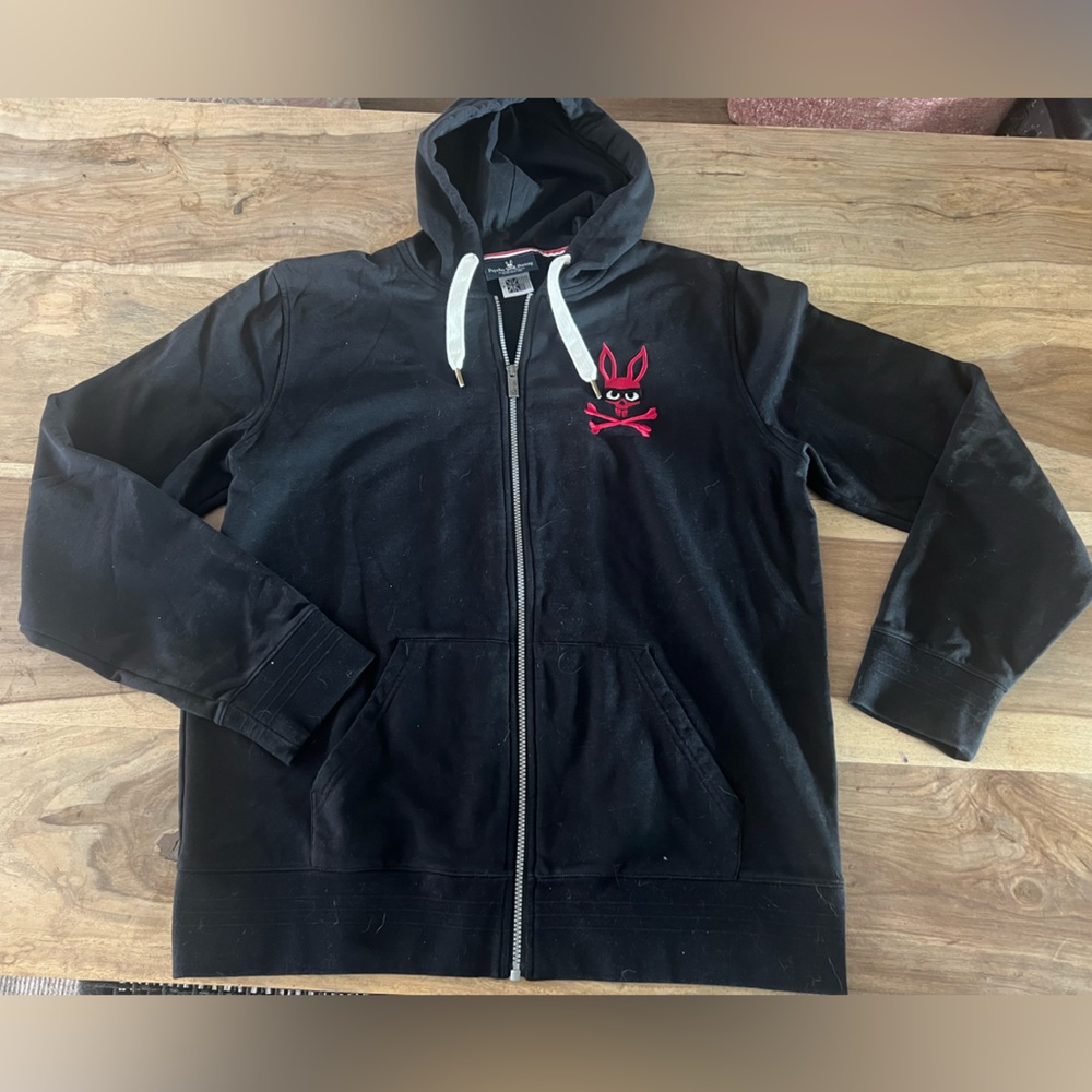 men’s Psycho Bunny Black Zip-Up Hoodie size 7 Large NWOT